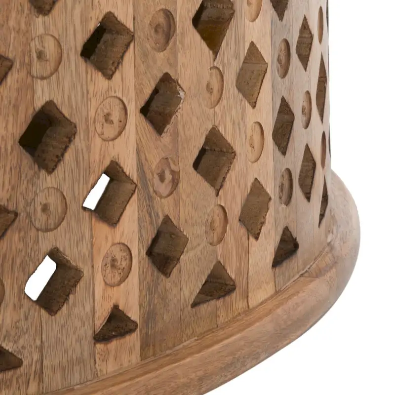 Round Mango Wood Coffee Table with Lattice Base