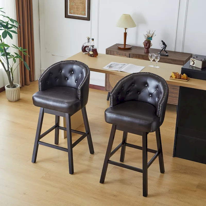 Roomfitters 33.25 Swivel Upholstered Counter Stools, Set of 2 Armless Bar Chairs with Rubberwood Frame and Footrest