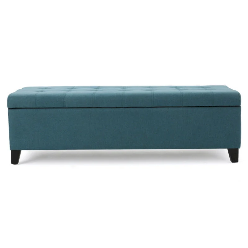 Storage Ottoman Bench, Button Tufted Teal Blue Fabric, 51 Inch