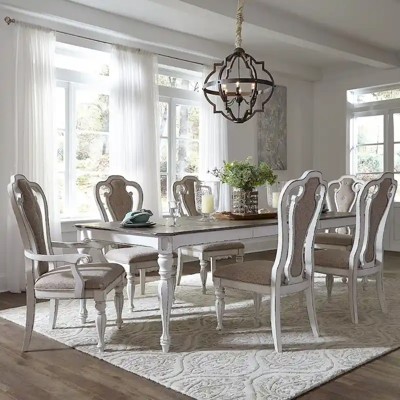 Antique White Weathered Bark Leg Dining Table