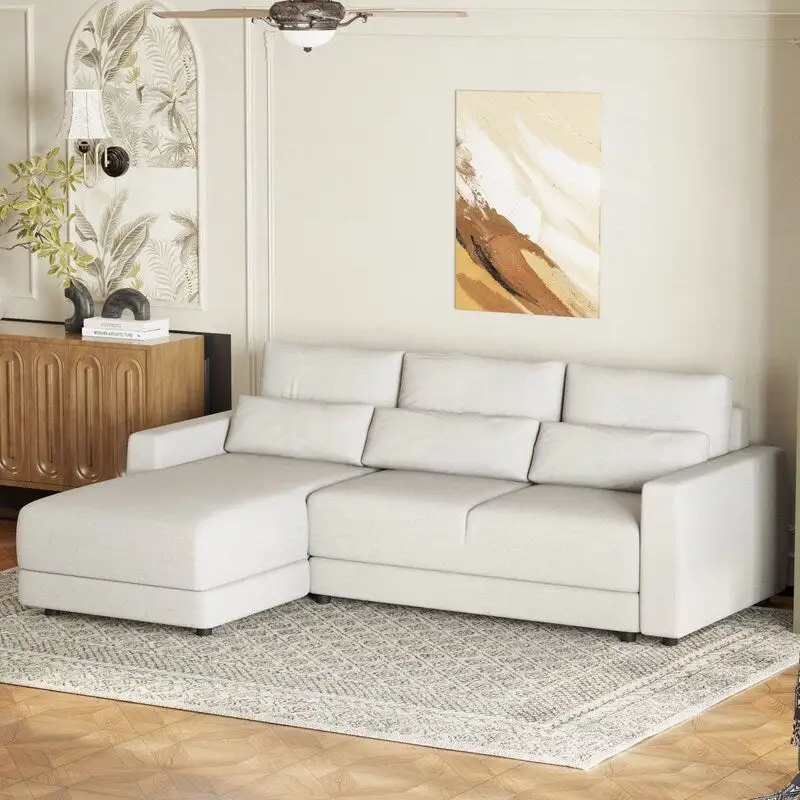 92.9W L-shaped Modular Sectional Sofa with Cushions and 3 Pillows