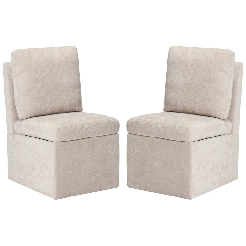 Stansberry Chenille Upholstered Armless Dining Chair with Under Seat Storage and Caster Wheels (Set of 2)