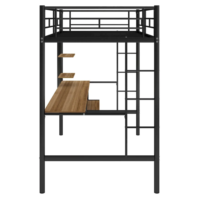 Twin Size Loft Bed with Wood Desk and Shelf