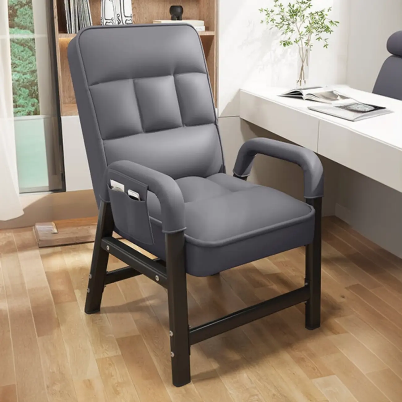 Modern Grey Upholstered 4-Leg Office Chair