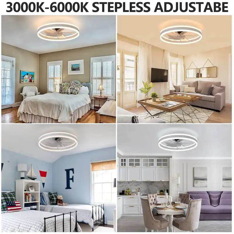 Cusp Barn 20in. Modern Industrial LED Ceiling Fan with Light, 6 Speed Reversible White Ceiling Fan Light With Remote Control