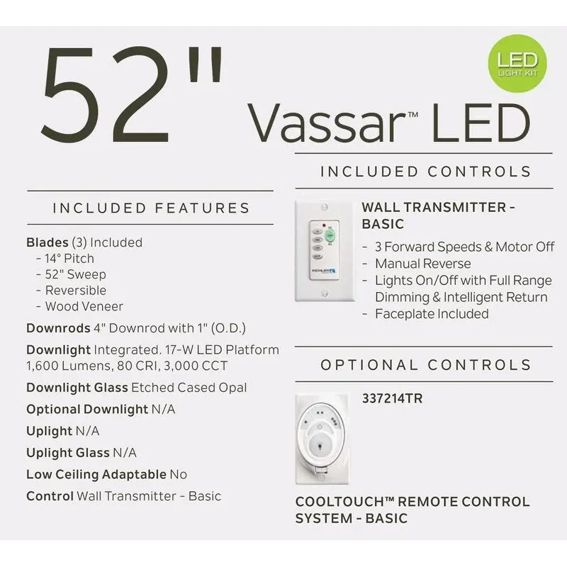 Kichler Vassar 52  3 Blade LED Ceiling Fan