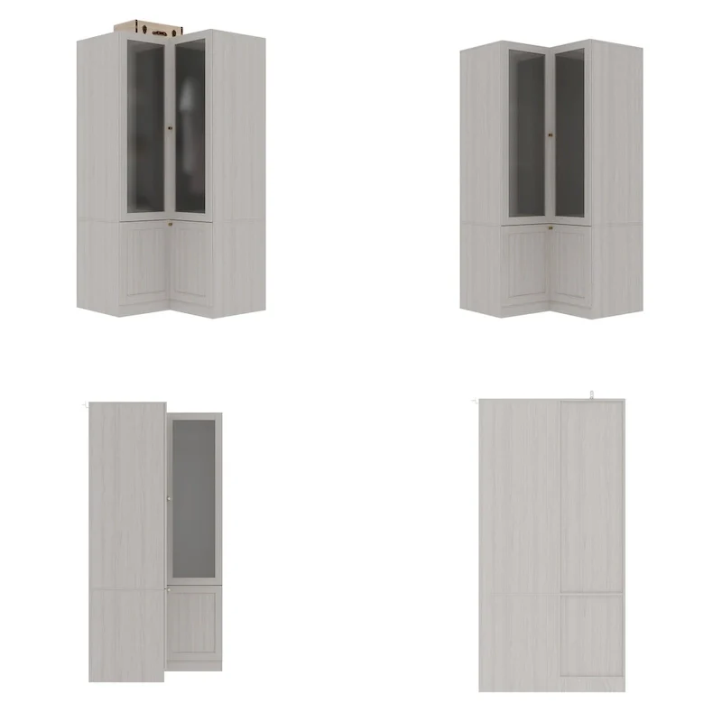 Large Frosted Glass Wardrobe with Soft-Close Hinges | MDF Construction | Light Gray Wood Grain | Gold Handles | Customizable Walk-In Closet