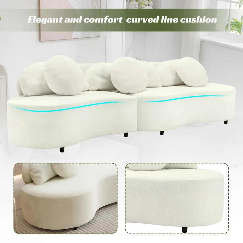 103.5 Lamb Velvet Armless Sofa with 6 Pillows and Floating Design