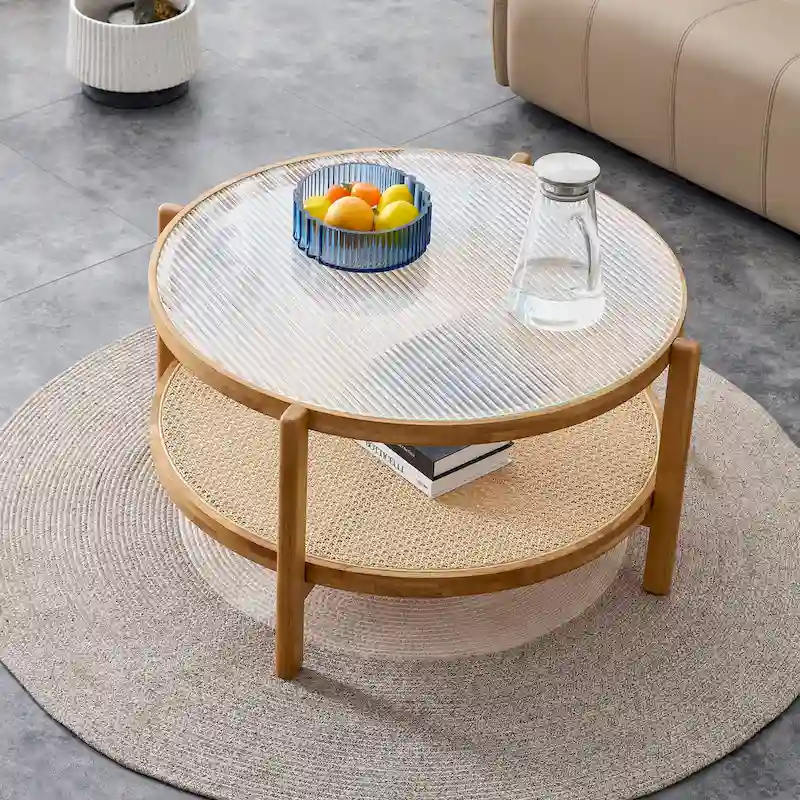 Circular double-layer solid wood tea table