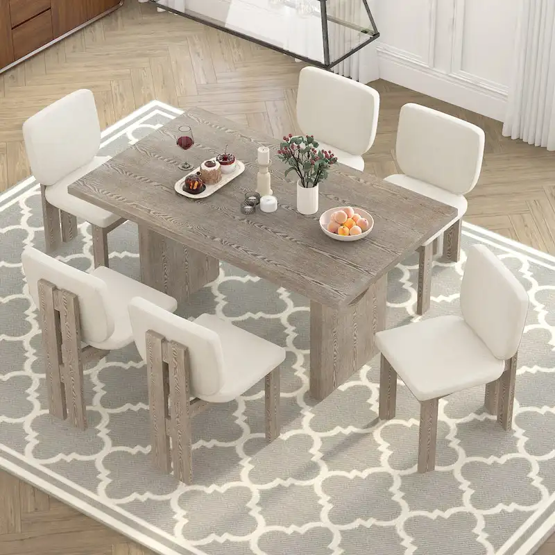 7-Piece Transitional Wooden Dining Set with Rectangular Table & 6 Chairs