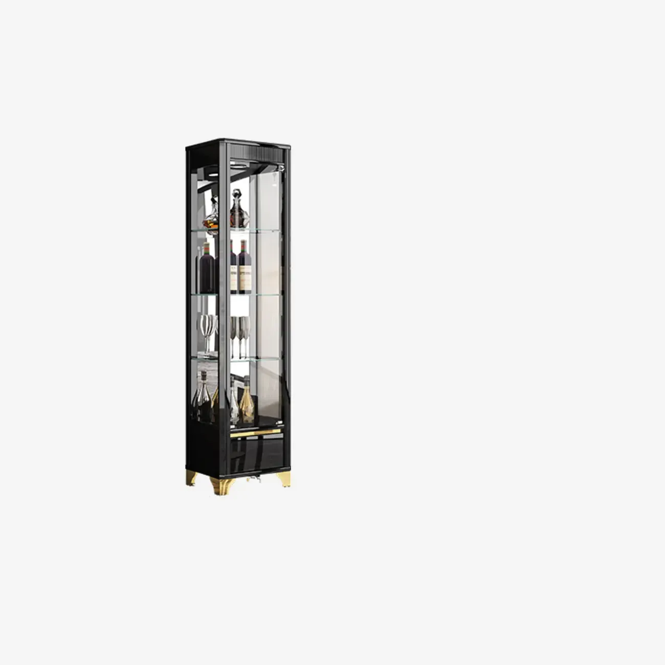 Elegant Black Gold Legs Glass Display Cabinet