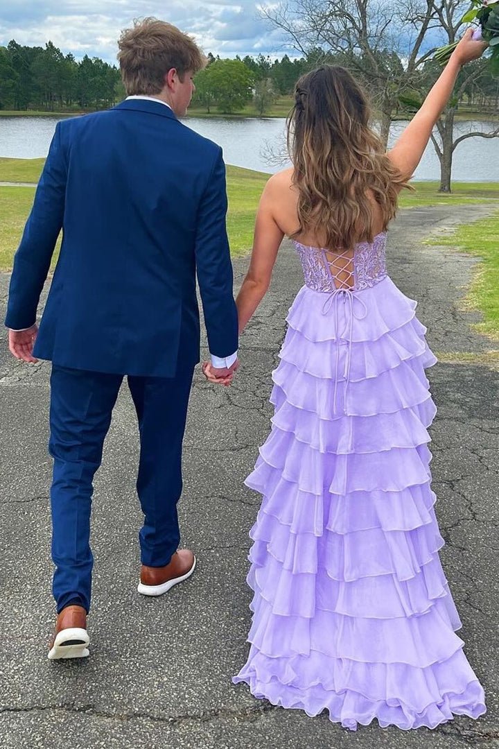 Royal Blue Chiffon Sweetheart Ruffle Tiered Long Prom Dress