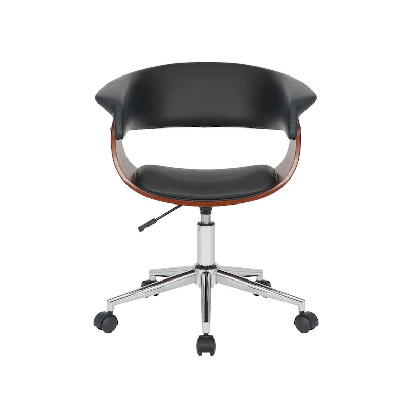 Faux Leather Office Chair with Chrome Base and Curved Wood Seat