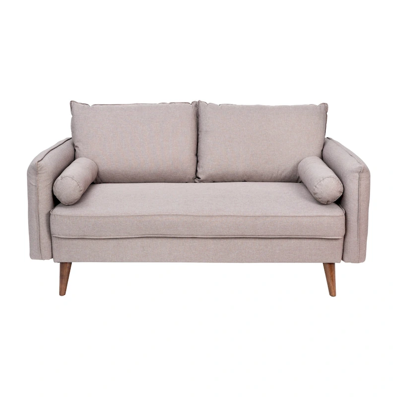 Compact Faux Linen Upholstered Loveseat with Wooden Legs