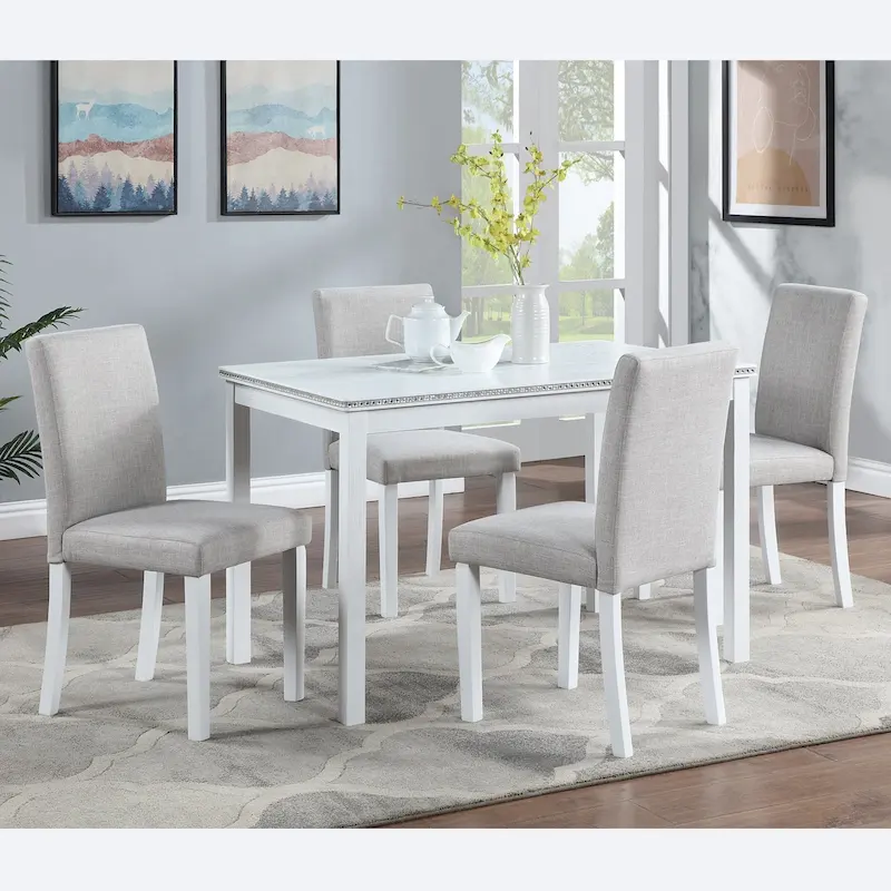 Wooden Dining Table with Rectangular Top and 4 Upholstered Chairs
