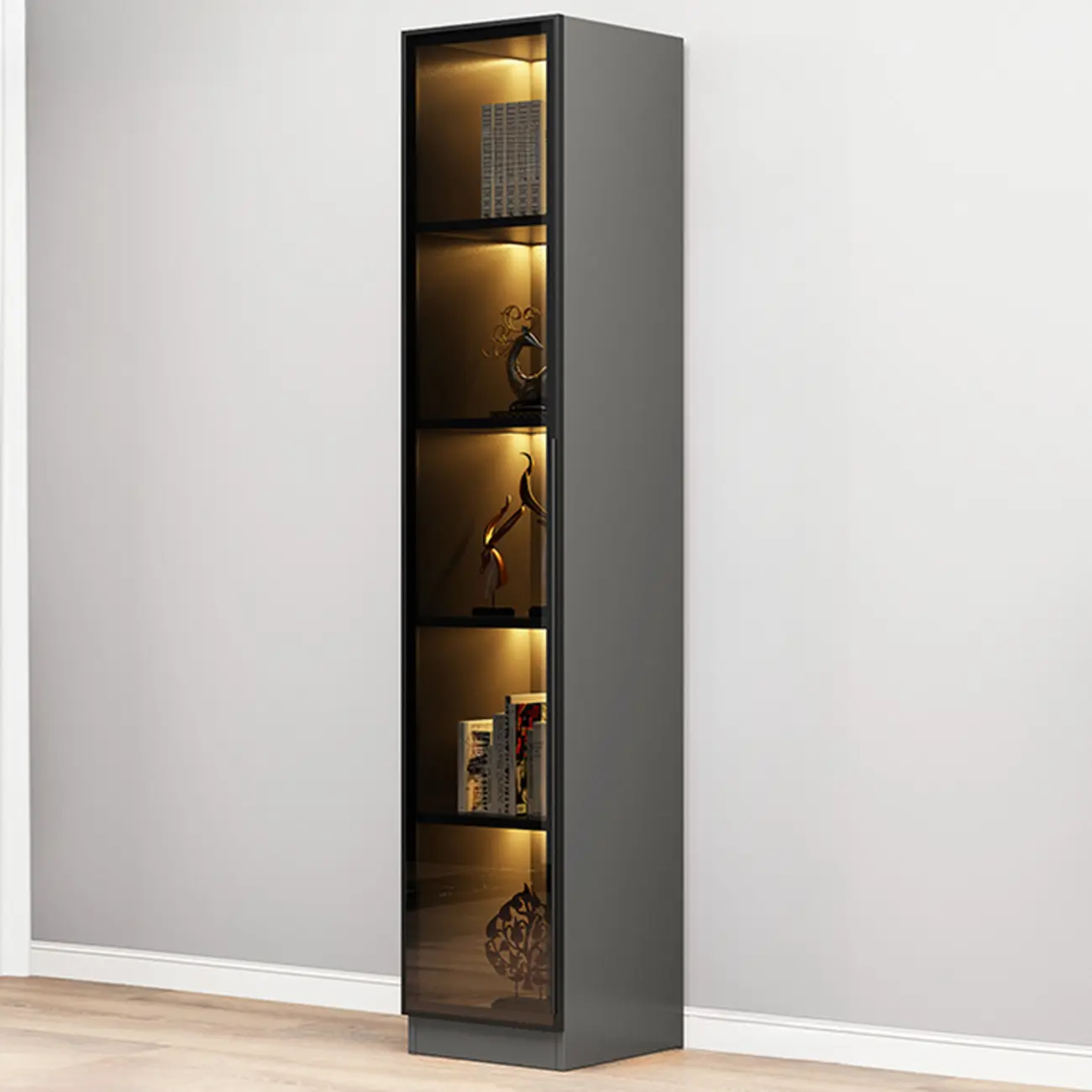 Elegant Glass Bookcase with LED Lighting for Office