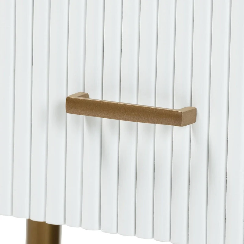 Mid-Century 3-Drawer Dresser | White Fluted Wood & Gold Metal Legs | 39