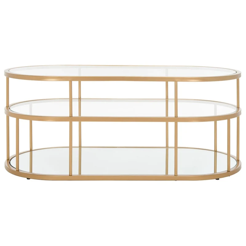 Gold / Matte Black 2-Tier Glass Coffee Table, 42