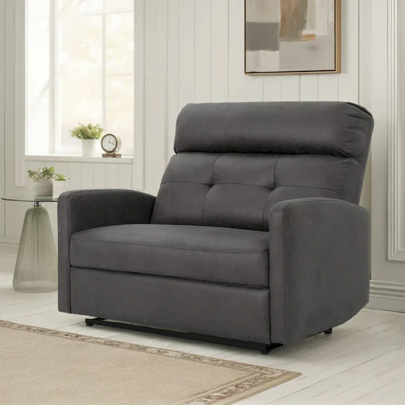 Power Recliner Chair, Oversize Wide Seat, Tufted Slate Gray Microfiber