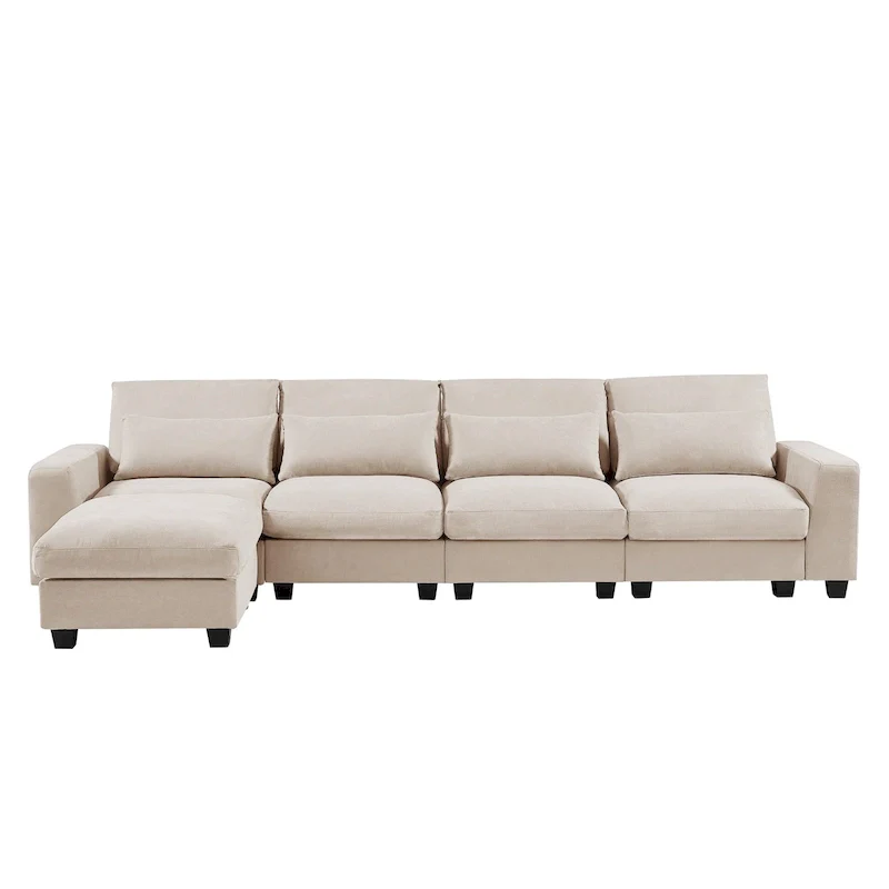 Modern Convertible L-Shaped Linen Feather Filled Reversible Sectional Sofa