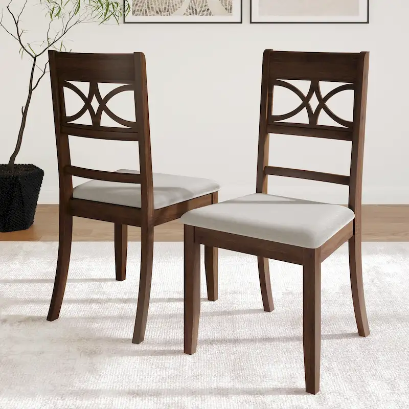 White / Brown / Grey / Black Solid Wood Dining Chair, Upholstered, Set of 2