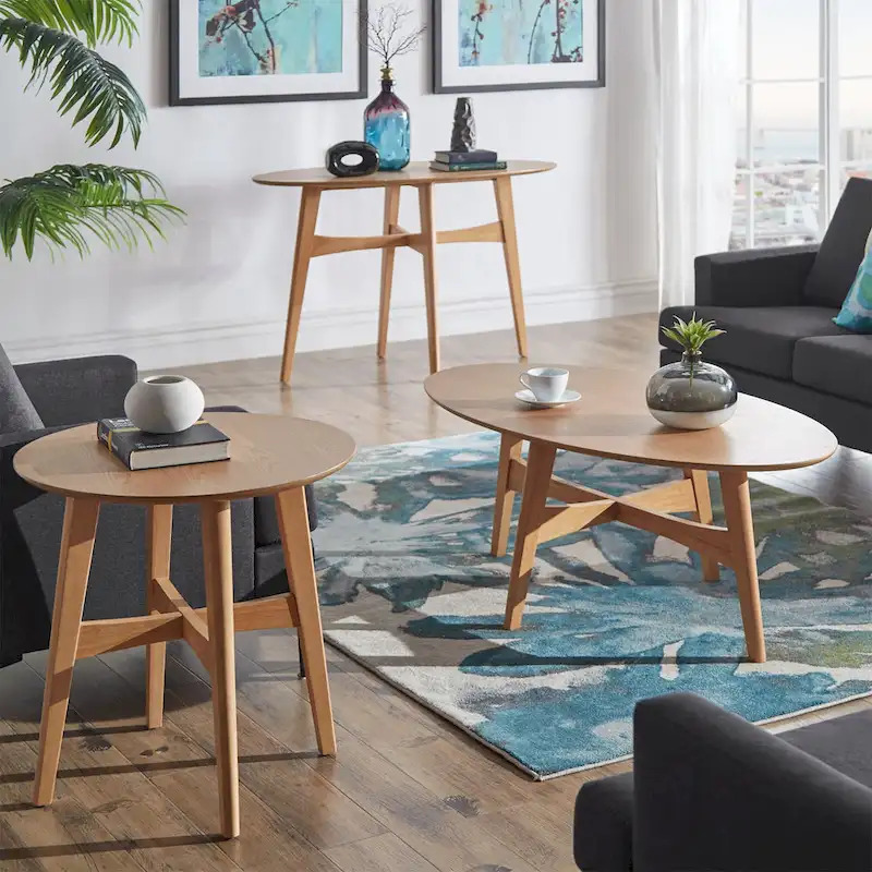 Wood End Table with X-Cross Base - Natural Finish