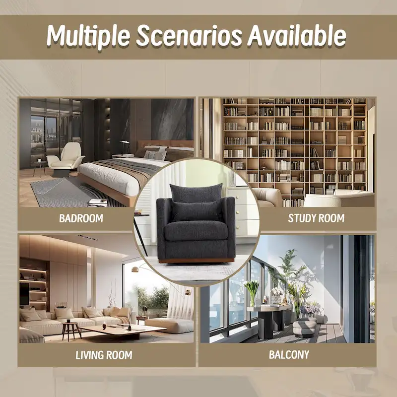 Chenille Swivel Barrel Chair with Sturdy Metal Base and Ergonomic Design