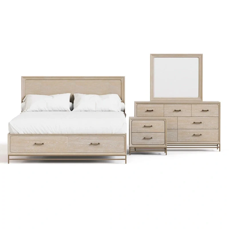 Furniture of America Drayden Transitional Oak Solid Wood 4-Piece Bedroom Set