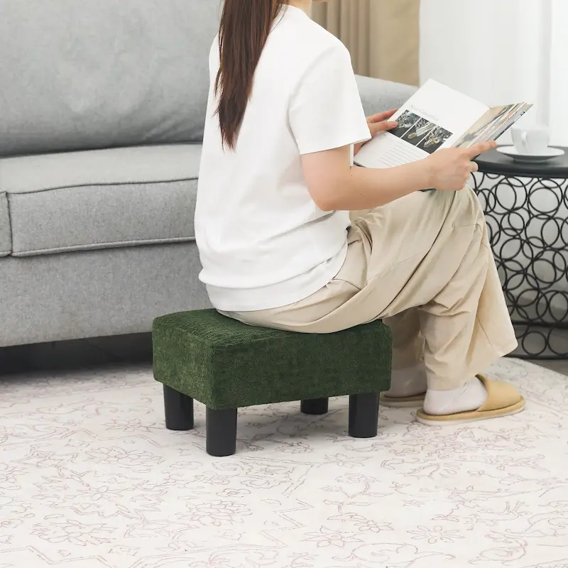 Adeco Small Rectangular Ottoman Modern PU Leather Footrest Stool Chair