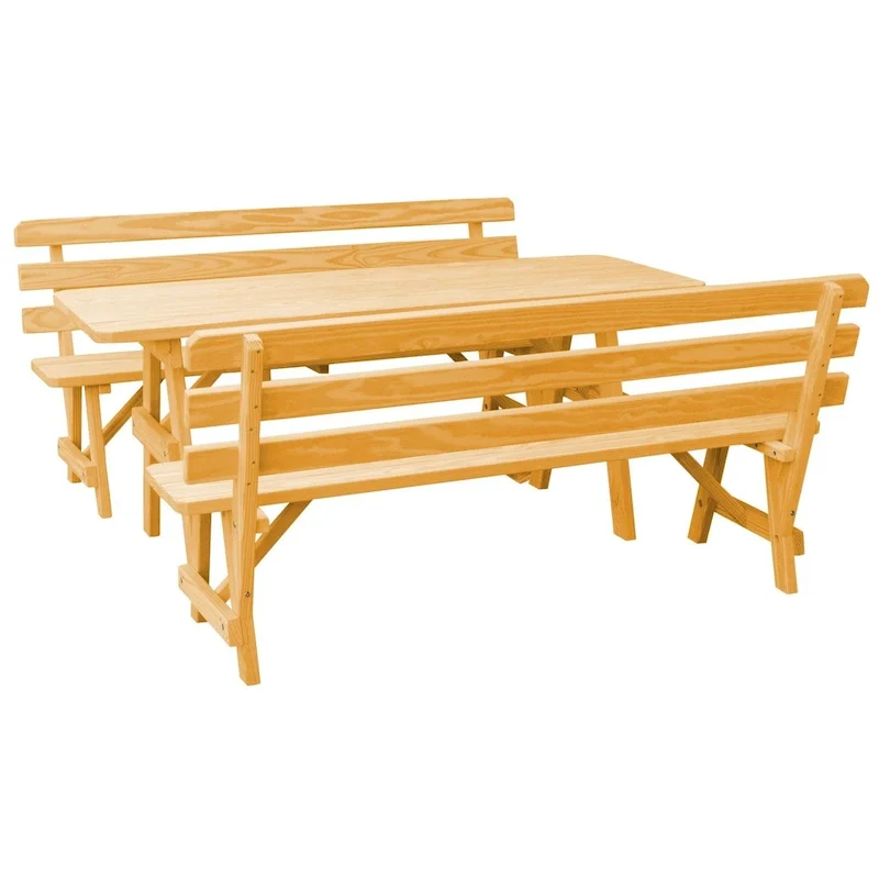 Pine 8' Picnic Table with 2 Backed Benches