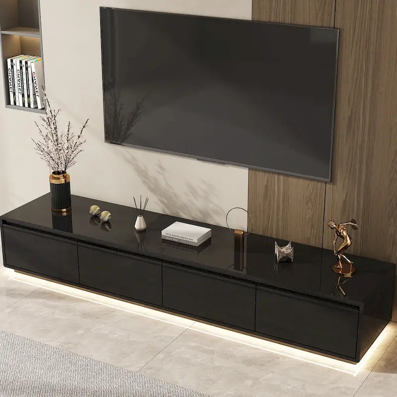 Illuminated White High Gloss Television Entertainment Center Console