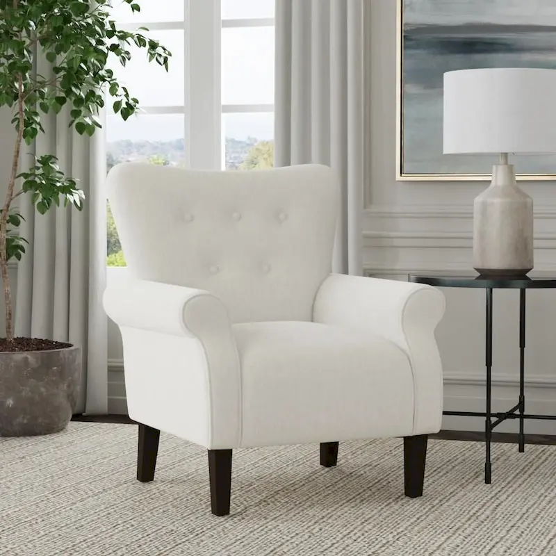 Rolled Arm Accent Chair with Button-Tufted Back – 3 Colors, 500 lb Capacity