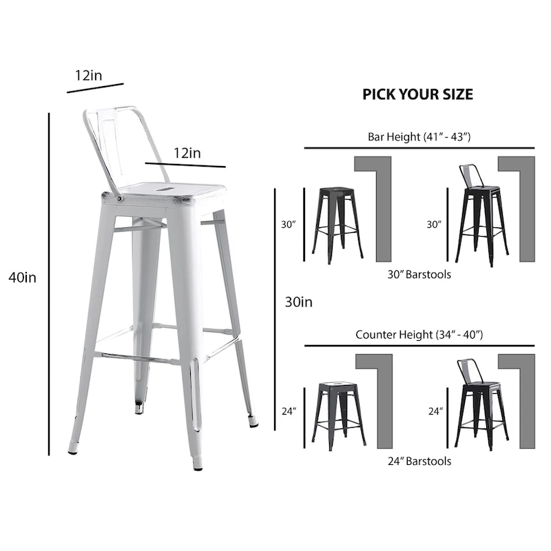 AC Pacific 30 Inch Metal Barstool Set of 2
