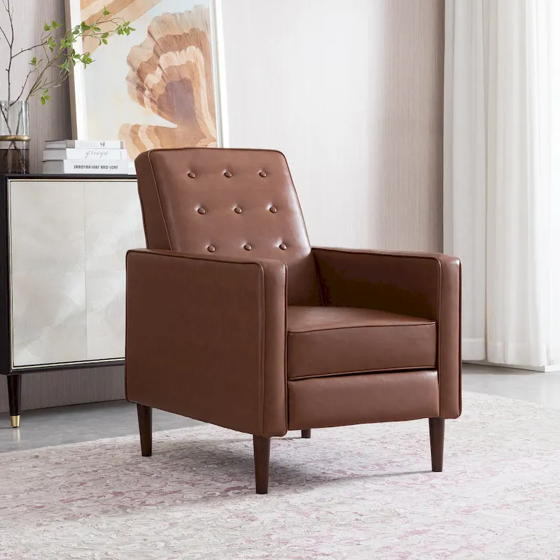 Faux Leather Mid-Century Button Tufted Recliner