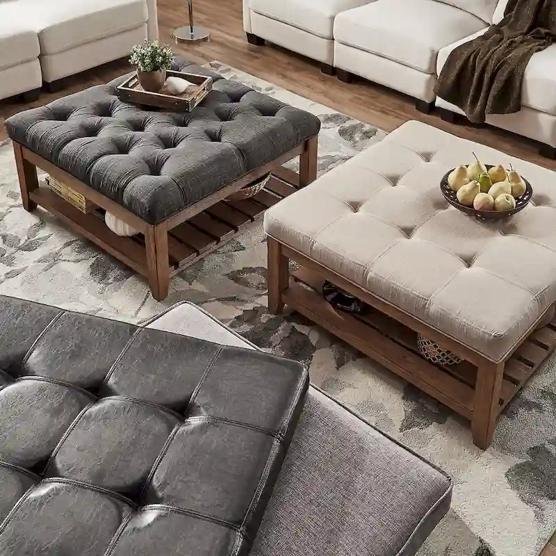 Pine Panel-Style Coffee Table with Footrest