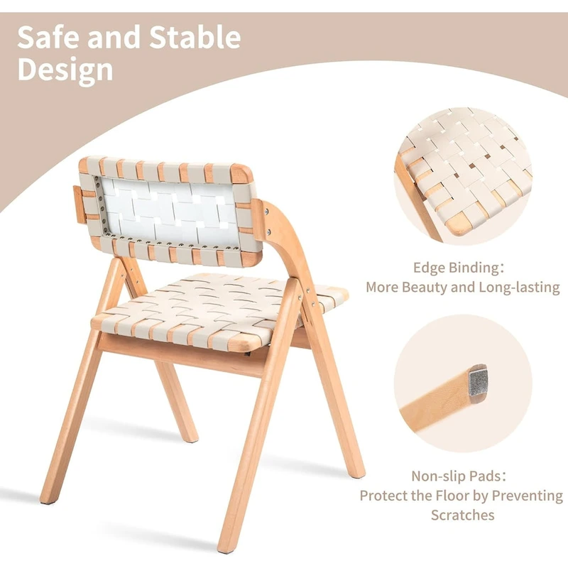 Wooden Stackable Dining Folding Chairs with Padded Seats(Set of 2)