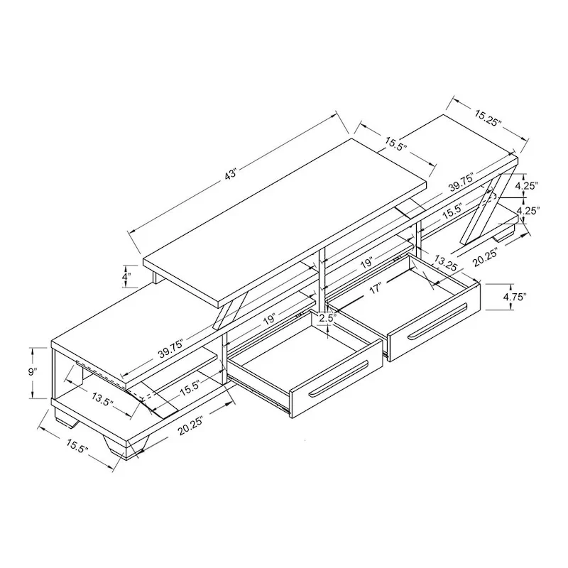 DH BASIC Modern Gray 82 Wide Open Shelf Tiered TV Stand by Denhour