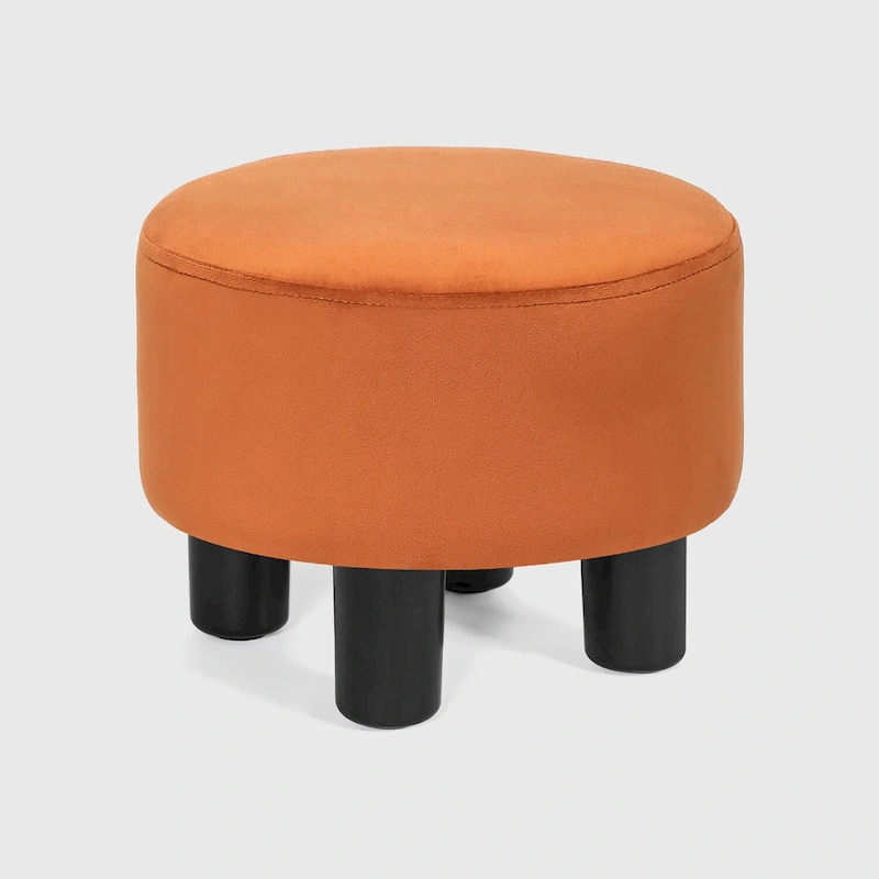 Adeco Round Ottoman Velvet Footrest Stool Modern Padded Seat Footstool
