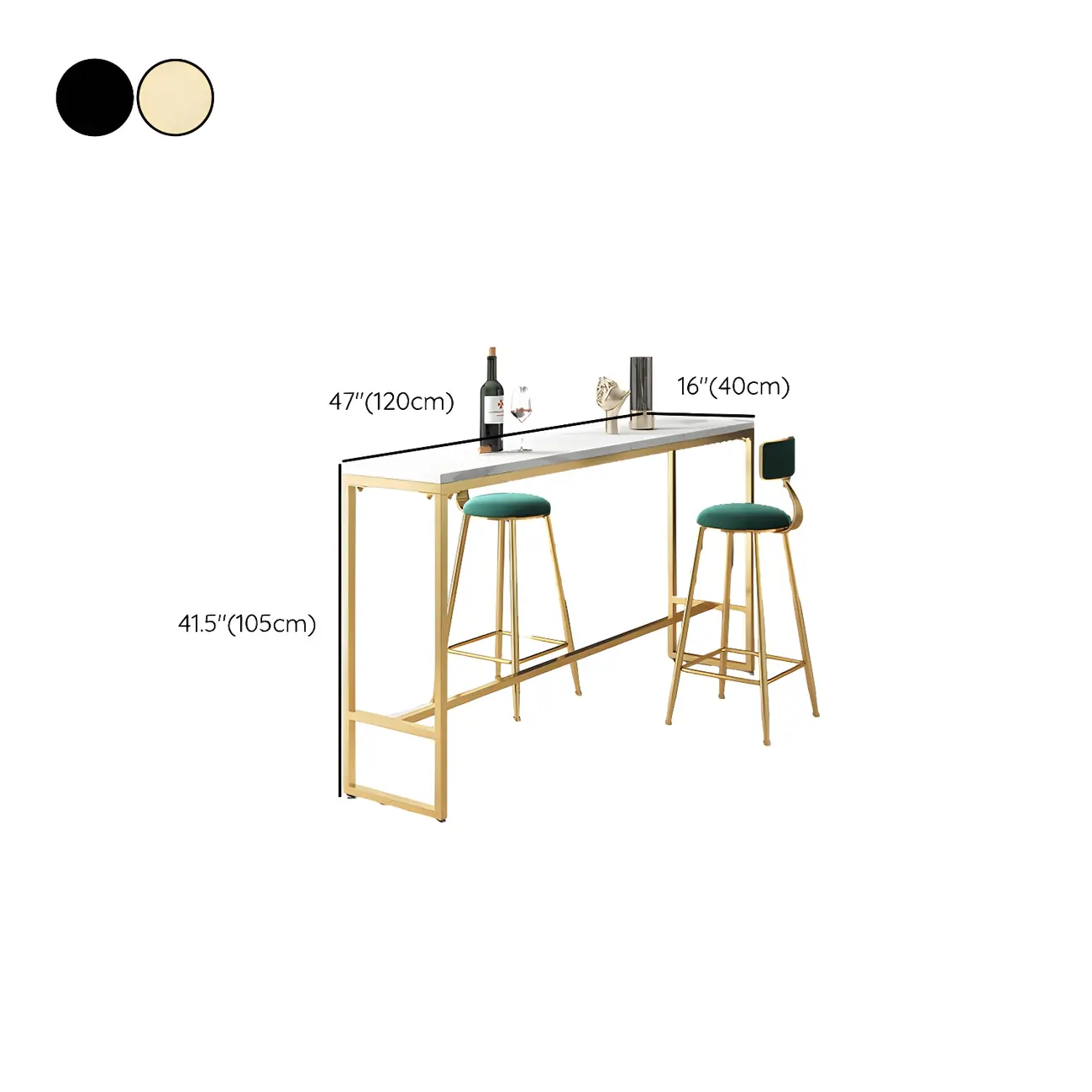 Glam White Marble Gold Iron Trestle Footrest Bar Tables