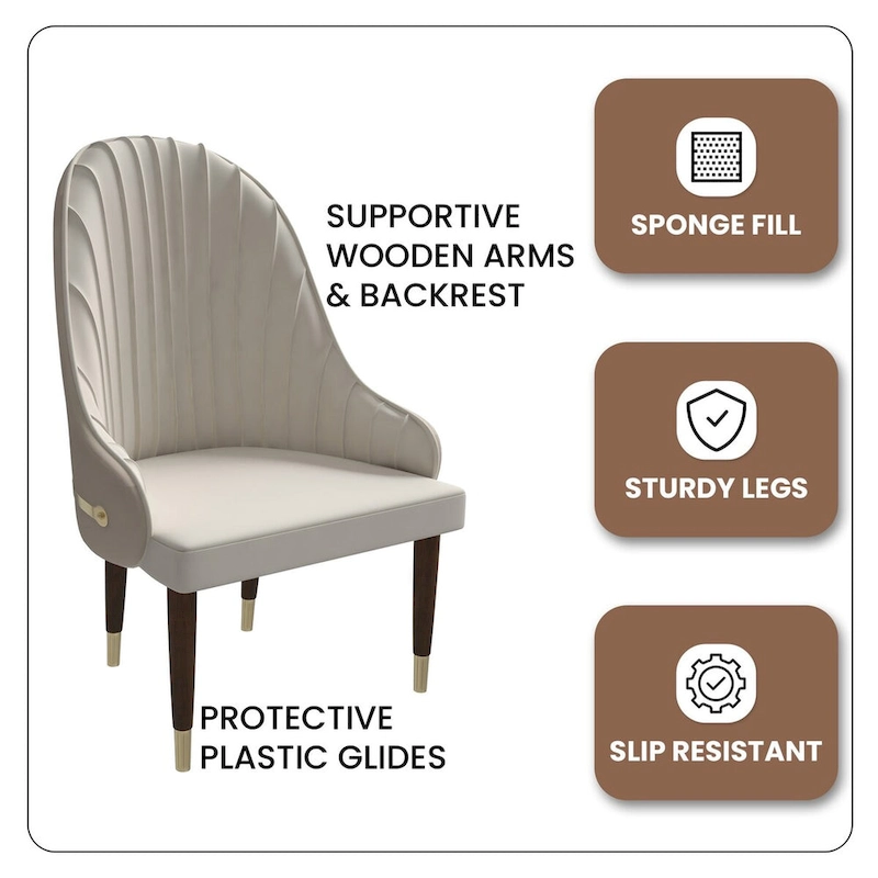 Leather Dining Chair with a Ripple Back and Gold Accents Design Elara Collection