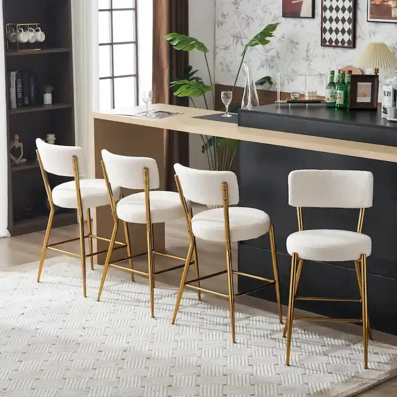Set of 2/Set of 4 Modern Teddy Fabric Upholstered Bar Stools with Metal Base