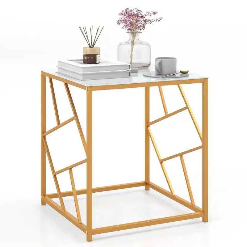 Costway 19.5'' Side Table Square Bedside Sofa Accent Coffee Table with Tempered Glass Top