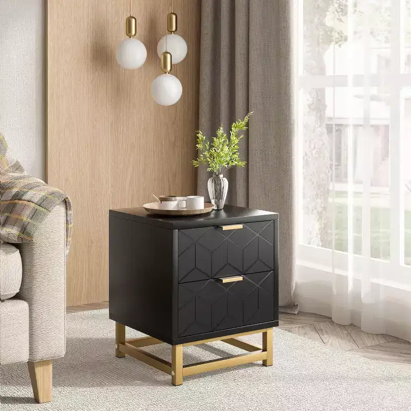 Zstar 2 Drawer Dresser, Modern Bedroom Nightstand, Side Table with Drawers, Suitable for Living Room, Hallway, Entryway