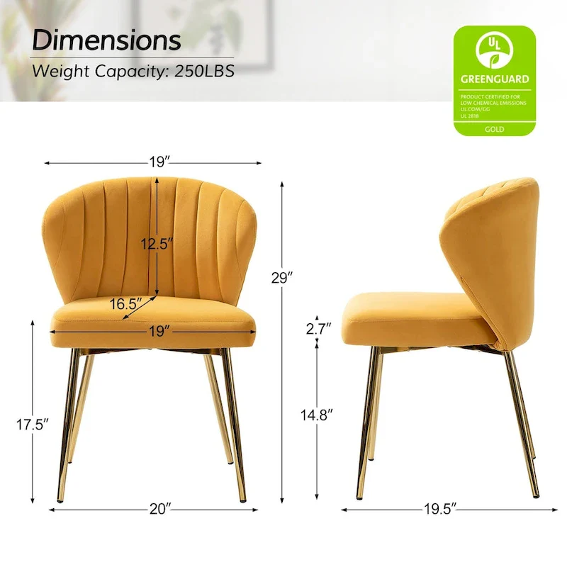 Velvet Upholstered Tufted Back Dining Chair with Metal Legs