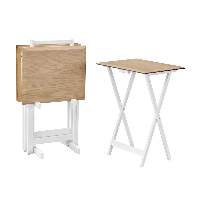 Folding Snack Tray Table Set (4 Trays + Stand)