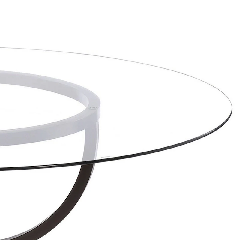 48 Inch Round Dining Table, Clear Glass Top, Interlocked Ring Motif Legs