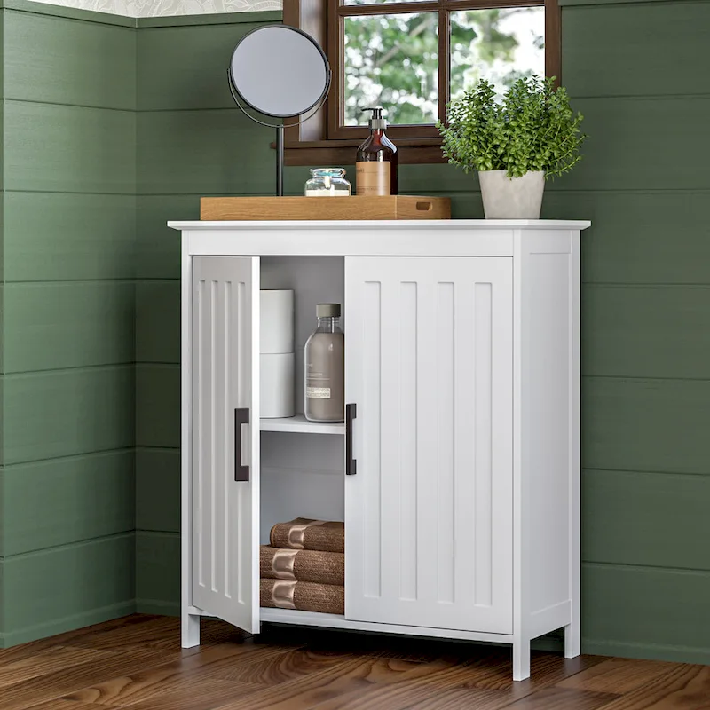 Two-Door Floor Cabinet with Drawers – White Painted Finish