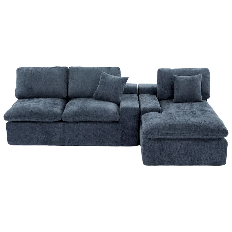 L-Shaped Reversible Sectional Sofa Chenille Fabric Couch Chaise
