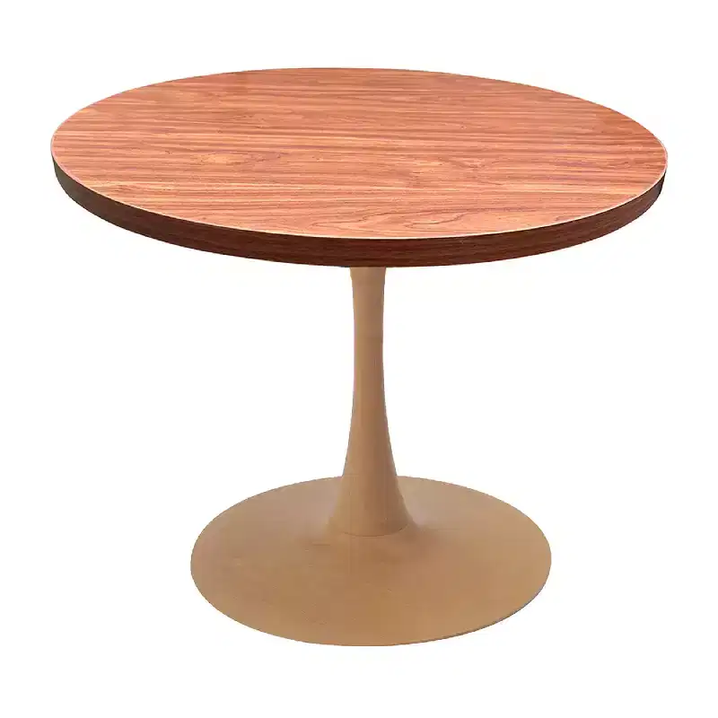 LeisureMod Bristol 36 Round Dining Table  MDF Top with Natural Wood Pedestal Base, Modern Kitchen & Dining Room Accent Table for Small Spaces
