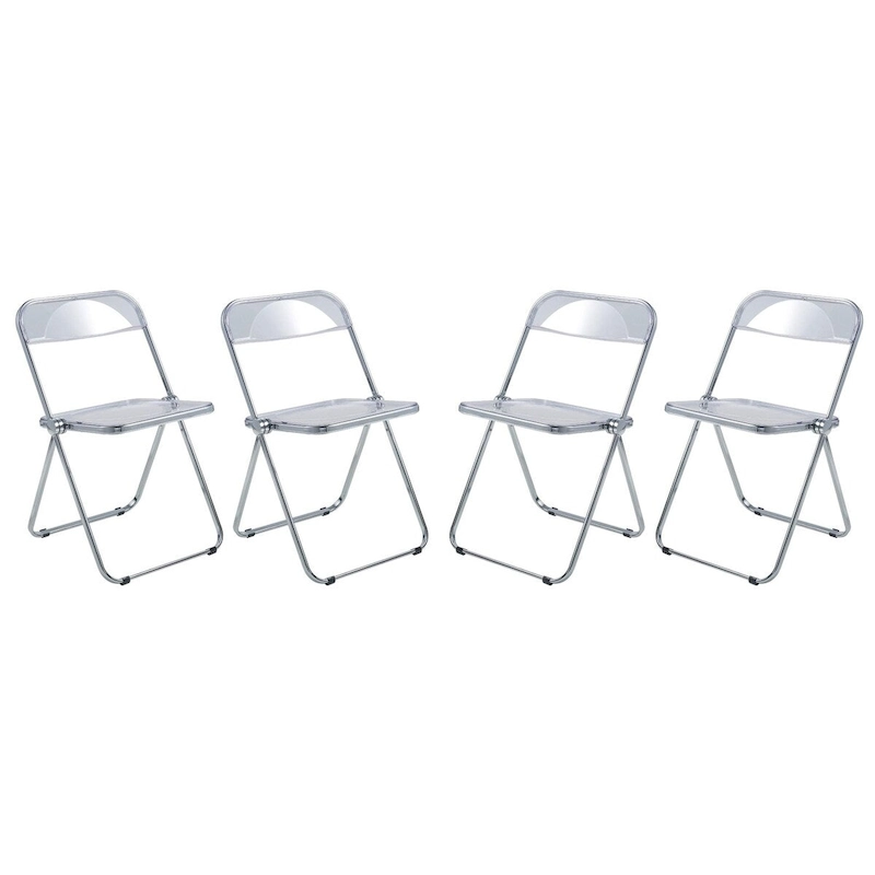 Acrylic Folding Dining Chair with Chrome Frame Set of 4 Lawrence Series by LeisureMod